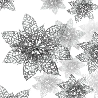 WILLBOND 36 Stück 3 Größe Weihnachten Glitzer Weihnachtsstern Künstliche Hochzeit Blumen Weihnachtsblumen Dekoration Ornamente für Weihnachtsbaum Neujahr Haus Outdoor Dekoration