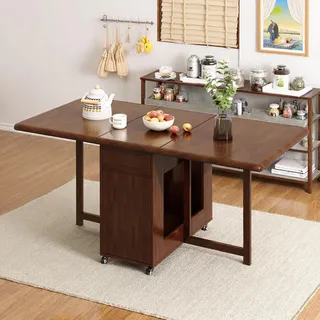 Esstisch ausziehbar Nussbaum 150 cm mit Stauraum & Rollen für 2-6 Personen