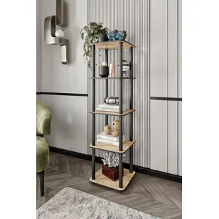 Hanah Home Modernes skandinavisches Bücherregal, Eichenfarbe, 34 x 140 x 34 cm | 100% MDF mit Füßen aus Kraftkarton | Stilvolle Aufbewahrungslösung
