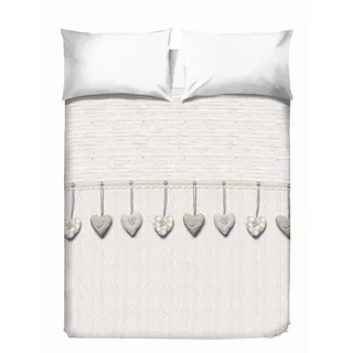 PENSIERI DELICATI Tagesdecke 260 x 280 cm, Einzeltuch 100% Baumwolle Pique, Ideal Zum Thema Wohnen, Decke Salva Bett Einzelne, Fantasie Hängendes Herz Beige, 100% Made in Italy