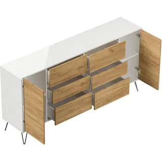 Posseik Sideboard Industrial R 6 Schubladen 2 Türen 200 cm Weiß Eiche Front
