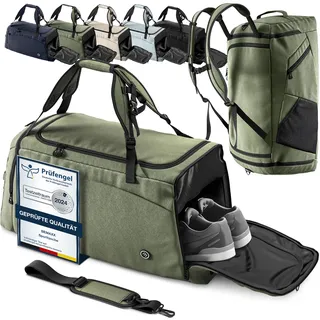 Sporttasche Trainingstasche + Rucksack-Funktion, Schuhfach, Nassfach | 40/60L Reisetasche Schwimmtasche Fitnesstasche Sport Gym Fitness Umhängetasche Handgepäck Weekender Bag Reise Tasche Herren Damen