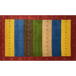 Teppich 100% Wolle 200x300 cm Grün Blau Gold Handgewebt Gabbeh Orient BR12
