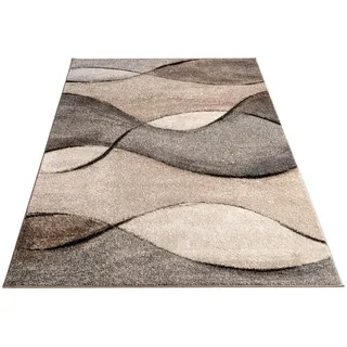 Paco Home Teppich Meliert Webteppich Hochwertig Wellen Optik Meliert Grau Beige Creme, Grösse:120x170 cm