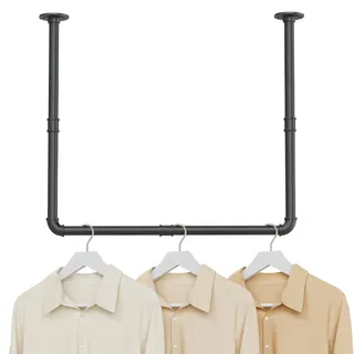 YheenLf Industrierohr Kleiderstange, Garderobenstange Wandmontage, Kleiderständer für Deckenmontage, Abnehmbare, Platzsparenders Kleiderstangen, für Garderobe, 69x60cm, 1er Set, Schwarz