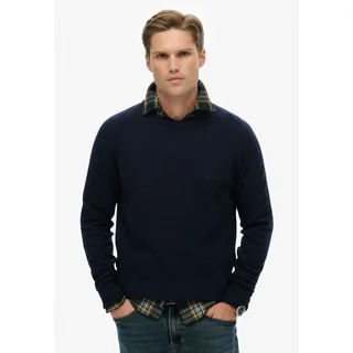 Strickpullover SUPERDRY "WOOL BLEND JUMPER", Herren, Gr. S, blau (charrot navy marl), Strick, Obermaterial: 35% Wolle, 35% Nylon, 30% Baumwolle, meliert, regular fit normal, Rundhals, Rippbündchen, Pullover Strickpullover, aus Wolle, Nylon und Baumwolle, Regular Fit, mit Rundhalsausschnitt