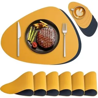 Waschbare amerikanische Tischsets und Untersetzer – 6er-Set hitzebeständige Tischsets aus Kunstleder – rutschfest und wasserdicht – blau-gelb