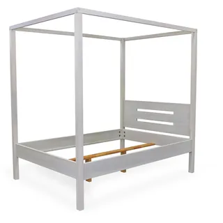 Bubema Jasmin – Himmelbett in Buche massiv, Farbton natur geölt oder weiß lasiert - Weiß lasiert, ohne Vorhänge/140 x 200 cm