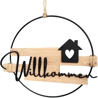 Türkranz Ganzjährig, Türkranz Willkommen, Metall Türschild Willkommen, Herzlich Willkom-Men Schild, Willkommensschild Haustür Türdeko Haustür für Eingang,Garten,Frühling,Sommer,Herbst,Winter