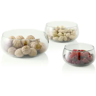 AdHoc Yuna Dessertgläser kleine (3er set), mundgeblasenes Glas, Skandinavisches Design, hitzebeständig, Schälchen für Obst und Nüsse, nachtisch Gläser, transparente/grau, 3 Größen: 330/660/1200 ml