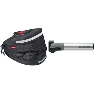 KLICKfix Farradtasche Micro 200 Expandable Schwa Satteltasche Schwarz & SKS Germany SUPERSHORT Minipumpe für Fahrräder (Fahrradpumpe mit Teleskopfunktion), Silber