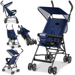 KIDIZ® Kinderwagen CITY Buggy Kinderbuggy klappbar Sportwagen Faltbar 360° 4-Zoll-Räder Inkl. Sonnen- und Regenverdeck zusammenklappbar 5-Punkt-Sicherheitsgurt ab 6 Monate - Blau
