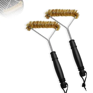 2 Stück Grillbürste, 30.5 cm Dreieckige Grill Bürste, Grill Reinigungsbürste mit Messingborsten Verbrühungshemmender Kunststoffgriff für Grillrost, Gasgrill, Holzkohlegrill, Gusseisengrill