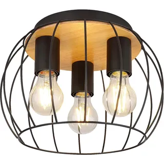 Rabalux 5293 Deckenleuchte 3 Spots Kamala, E27-Holz, schwarz, Kugel-rund, Industriell, ø300mm - Schwarz