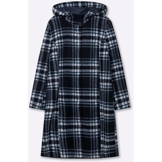Wintermantel SHEEGO, Damen, Gr. 46, blau (tiefblau, eisblau, kariert), 90% Polyester, 10% Wolle, kariert, Mäntel Wintermantel