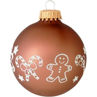 Weihnachtsbaumkugel KREBS GLAS LAUSCHA "CBK00046, Weihnachtsdeko, Christbaumschmuck, Christbaumkugeln Glas", braun (braun, weiß), Ø:7cm, Glas, Weihnachtsbaumkugeln, Weihnachtsbaumkugel, aus Glas, mit Weihnachts-Motiv