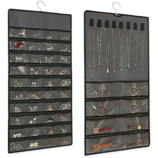 HMCEY 48 Zellen Schmuck Organizer Hängend 43 X 78 CM,Schmucktasche zum Aufhängen mit Haken,Faltbare Schmuckaufbewahrung Wand Schmuckhalter,Jewelry Organizer Hanging für Ohrringe, Armband - Grau