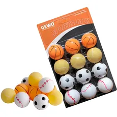 GEWO Sports-Mix Tischtennisbälle - Plastik Tischtennis Bälle 40+ im Sport Design - 12 Bunte, hochwertige Ping Pong Bälle - Verschiedene Designs, 40+ mm Durchmesser
