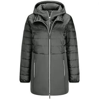 Langmantel GOLDNER "Kurzgröße Wintermantel mit Softshell-Einsatz", Damen, Gr. 19, grün (khaki), Obermaterial: 50% Polyamid PA. 47% Polyester PES. 3% Elasthan EL., Mäntel Langmantel, mit Softshell-Einsatz