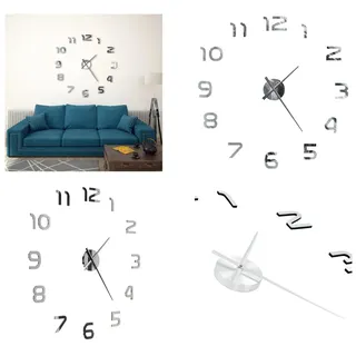 vidaXL 3D Wanduhr Modernes Design 100 cm XXL Silbern - Wanduhr - Wanduhren - Wand Uhr - Wand Uhren - Silber