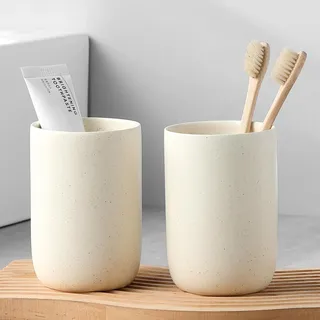 Zahnputzbecher Keramik Set, Zahnbürstenhalter für Elektrische Zahnbürste Zahnbürste und Zahnpasta, Kinder Toothbrush Holder, Zahnbürsten Badezimmer Organizer Beige