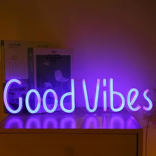 Rosikey LED Neonlicht Schild Good Vibes - 13x50cm Schriftzug Wanddeko - USB Motivation Neon Art Büro