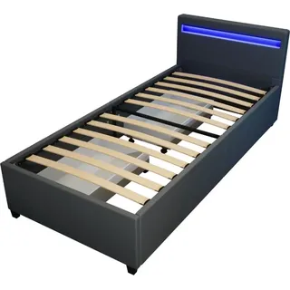 HOME DELUXE - LED Bett NUBE - Dunkelgrau, 90 x 200 cm - inkl. Lattenrost und Schubladen I Polsterbett Design Bett inkl. Beleuchtung - Dunkelgrau