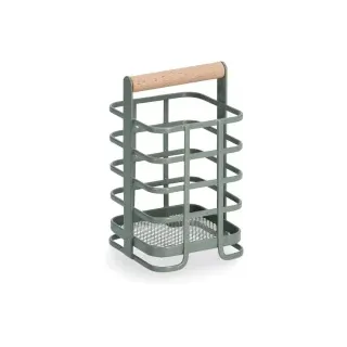 Zeller Utensilienhalter, Metall/Buche, Utensilienbehälter ideal zur Aufbewahrung von Besteck und Küchenutensilien, Farbe: salbei