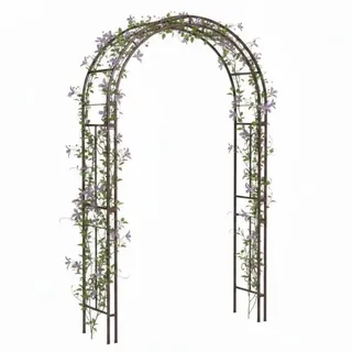 Pflug- und Herdbogen aus Metall für den Außenbereich, Gartenlaube, Montebello-Gunmetal, 213,4 cm (H) x 134,6 cm (B) x 58,4 cm (T), Eisen-Rankgitter für Kletterpflanzen, Hochzeitsbogen
