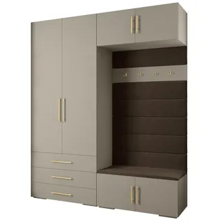 Abiks Möbel Garderoben-Set 236,7/200/47 , Kaschmir, Braun, Goldfarben , Metall , Nachbildung , 8 Fächer , 200x236.7x47 cm , Garderobe, Garderoben-Sets & Garderoben-Serien, Garderoben-Sets
