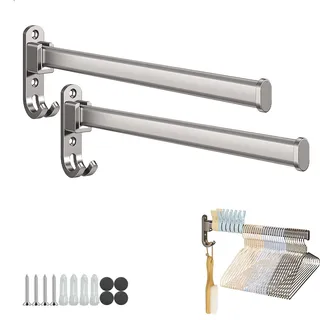 Kleiderhaken Klappbar Kleiderlüfter, 2 Stück Kleiderstange Wandmontage, Wandhaken Klappbare mit Haken, Garderobenhaken Aluminium, Wand Kleiderständer Klapphaken für Balkon Badezimmer Waschküche