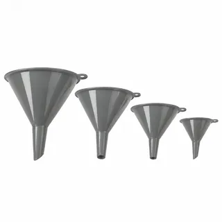 Universal Trichter, 4er-Set, Trichter Küche zum Befüllen von Flaschen und Behältern, Mini, Klein, Mittel & Groß, Flüssigkeiten und trocken, für Gas, Autoöl, Grau