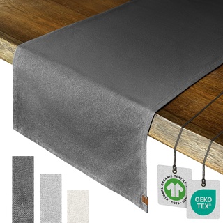 MIQIO® Design Tischläufer aus 100% Bio-Baumwolle - Moderne Tischdekoration für jeden Esstisch - Ökotex und GOTS Zertifiziert - Tischband - Tischtuch - (40 x 150 cm) - dunkelgrau anthrazit