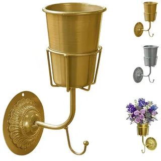 Goldene Wandvase mit Haken, Vintage Messing Wandblumentopf, hängender Metall Organizer für Blumen & Schlüssel, Zimmer Deko (Gold)