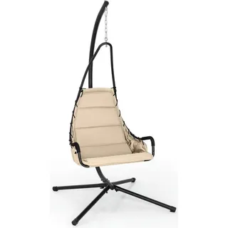 Hängesessel mit Gestell & Extra Großem Gepolstertem Sitz & Robustem Metallrahmen Hängematte Beige - Beige