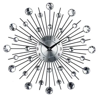 Timelike Silber Wanduhr mit Glitzer, Küchenuhr gro?, Moderne Designer Quartz Wanduhr, Analoguhr Wand (Silber)