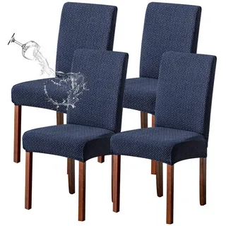 Genina wasserdichte Stuhlhussen für Esszimmer, 4er-Set, Küchenstuhlhussen, Parson, Esszimmerstuhl, Schonbezug, Marineblau