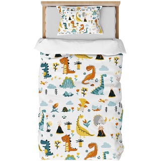 DJDEA Kinderbettwäsche 100x135 - Dinosaurier Bettwäsche Jungen, Weiche Microfaser mit Reißverschluss 2 Teilig Baby Bettwäsche 100x135 cm mit Kissenbezug 40x60