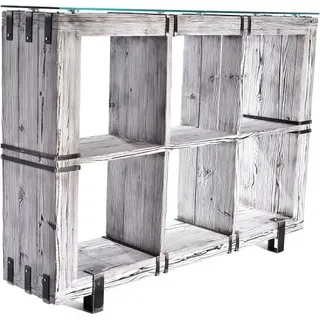 CHYRKA® Kommode (Weiss, 180x40 cm H=130 cm) BORYSLAW Schrank im Schlafzimmer Wohnzimmer Sideboard Regal Massivholz Holz Glas Loft Handmade Vintage Deco - Weiß