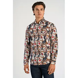 Lindbergh Langarmhemd mit weihnachtlichem All-Over Print Schwarz M