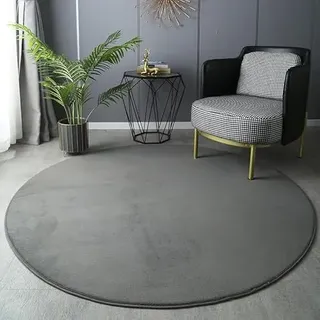 SK Studio Kurzflor Teppich Rund weicher Designer Uni Bodenbelag rutschfest Teppiche für Küche Esszimmer Jugendzimmer Kinderzimmer Dunkelgrau, 100cm