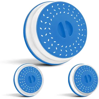 Colonel Cook Faltbare Mikrowellenabdeckung |26 CM|✮LEBENSLANGE GARANTIE✮- Faltbarer Silikondeckel & Dampfablass für Teller, Schüsseln - Lebensmittel-Sieb zum Waschen von Gemüse, Obst - Blau