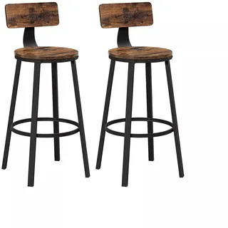 In And OutdoorMatch Barhocker Kendra - Industrial - Barhocker mit Rückenlehne - Schwarz - 2er Set - 54x54x73cm - Braun