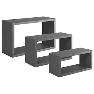 Homemania Trittico Wandregal – Wohnzimmer, Schlafzimmer, Büro – MDF, schwarz, 45 x 27 x 15,5/40 x 22 x 15,5/35 x 17 x 15,5