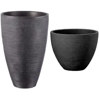 Dehner Pflanzvase Vino, Ø 40 cm, Höhe 60 cm, Kunststoff, anthrazit & Pflanztopf San Diego, Ø 40 cm, Höhe 31 cm, Kunststoff, anthrazit