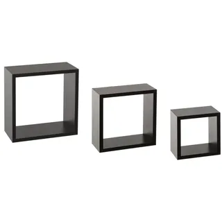 Wandregal Cube 3 Stück MDF schwarz 25cm x 25cm x 9cm Hängeregal Hängeschrank