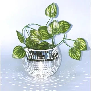 Qiumyanlod Discokugel Blumentopf Silber Glas Disco Kugel Pflanzgefäß 10*12*12 cm - Silber