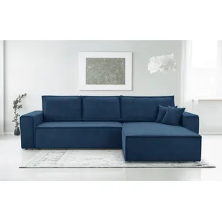 ax living Blau Cord Couch L Form – Cedria L+R Wohnlandschaft 287cm - Dunkelblau