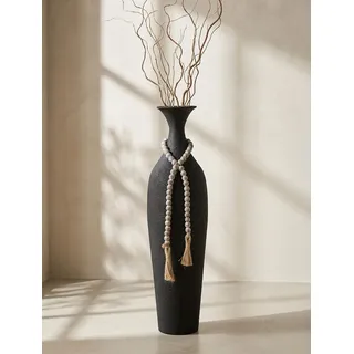 Sziqiqi Metall Bodenvase Groß Schwarz: Hoch Vasen Boho mit Perlen | Dickes, Stabile, Pflegearm, 60cm, Rustikale, Sicher für Kinder und Haustiere, Indoor, Wohnzimmer, Landhaus, Einweihung