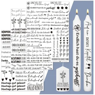 Rente Kerzentattoo, 3 Stück DIN A4 Kerzentattoos Ruhestand, Kerzensticker Kerzen, Kerzentattoos Abschied, Zuhause Ruhestand schönste Zeit viel Glück für die Zukunft für Kerzen, Keramik